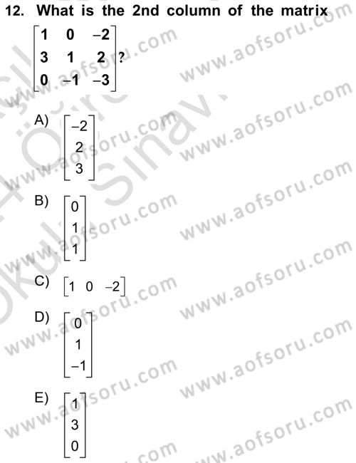Mathematics 2 Dersi 2023 - 2024 Yılı Yaz Okulu Sınav Soruları 12. Soru