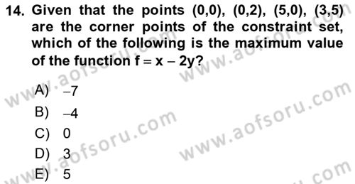 Mathematics 2 Dersi 2023 - 2024 Yılı Yaz Okulu Sınav Soruları 14. Soru