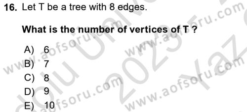 Mathematics 2 Dersi 2023 - 2024 Yılı Yaz Okulu Sınav Soruları 16. Soru