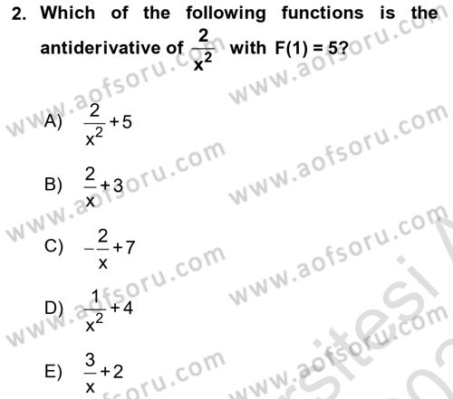 Mathematics 2 Dersi 2023 - 2024 Yılı Yaz Okulu Sınav Soruları 2. Soru