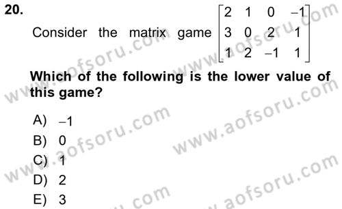 Mathematics 2 Dersi 2023 - 2024 Yılı Yaz Okulu Sınav Soruları 20. Soru