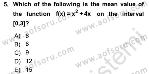 Mathematics 2 Dersi 2023 - 2024 Yılı Yaz Okulu Sınav Soruları 5. Soru