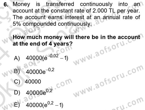 Mathematics 2 Dersi 2023 - 2024 Yılı Yaz Okulu Sınav Soruları 6. Soru