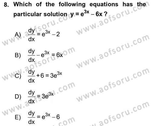 Mathematics 2 Dersi 2023 - 2024 Yılı Yaz Okulu Sınav Soruları 8. Soru
