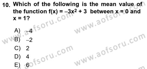 Mathematics 2 Dersi 2024 - 2025 Yılı (Vize) Ara Sınav Soruları 10. Soru