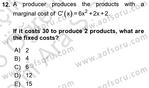 Mathematics 2 Dersi 2024 - 2025 Yılı (Vize) Ara Sınav Soruları 12. Soru