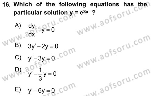 Mathematics 2 Dersi 2024 - 2025 Yılı (Vize) Ara Sınav Soruları 16. Soru