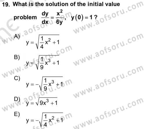 Mathematics 2 Dersi 2024 - 2025 Yılı (Vize) Ara Sınav Soruları 19. Soru