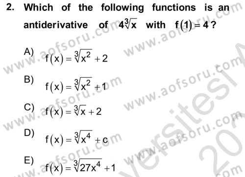 Mathematics 2 Dersi 2024 - 2025 Yılı (Vize) Ara Sınav Soruları 2. Soru