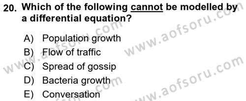Mathematics 2 Dersi 2024 - 2025 Yılı (Vize) Ara Sınav Soruları 20. Soru
