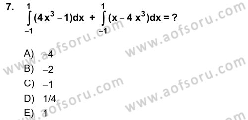 Mathematics 2 Dersi 2024 - 2025 Yılı (Vize) Ara Sınav Soruları 7. Soru