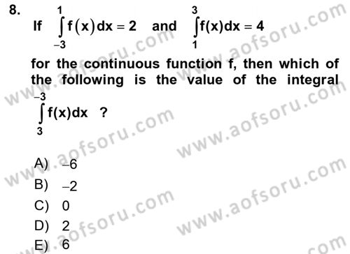 Mathematics 2 Dersi 2024 - 2025 Yılı (Vize) Ara Sınav Soruları 8. Soru