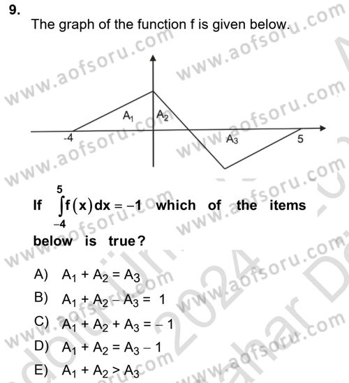 Mathematics 2 Dersi 2024 - 2025 Yılı (Vize) Ara Sınav Soruları 9. Soru