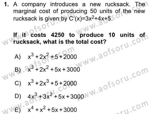Mathematics 2 Dersi 2024 - 2025 Yılı (Final) Dönem Sonu Sınav Soruları 1. Soru