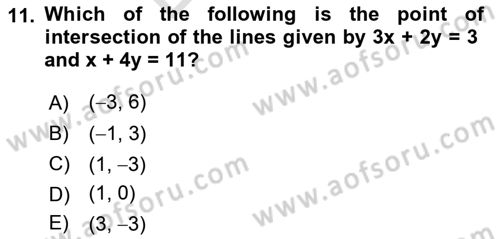 Mathematics 2 Dersi 2024 - 2025 Yılı (Final) Dönem Sonu Sınav Soruları 11. Soru