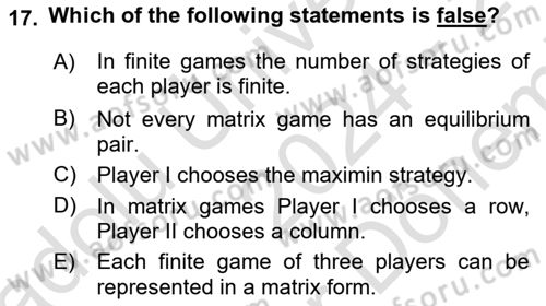Mathematics 2 Dersi 2024 - 2025 Yılı (Final) Dönem Sonu Sınav Soruları 17. Soru