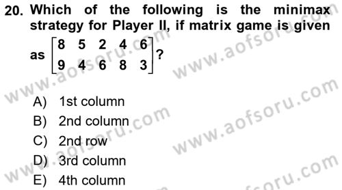Mathematics 2 Dersi 2024 - 2025 Yılı (Final) Dönem Sonu Sınav Soruları 20. Soru