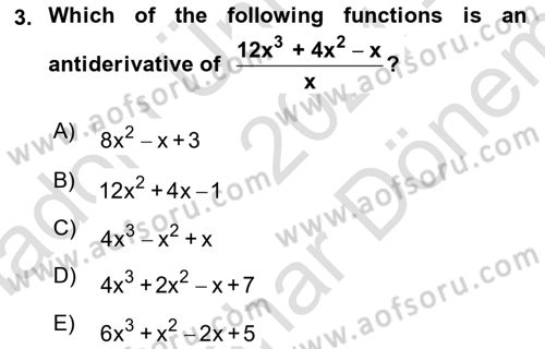 Mathematics 2 Dersi 2024 - 2025 Yılı (Final) Dönem Sonu Sınav Soruları 3. Soru