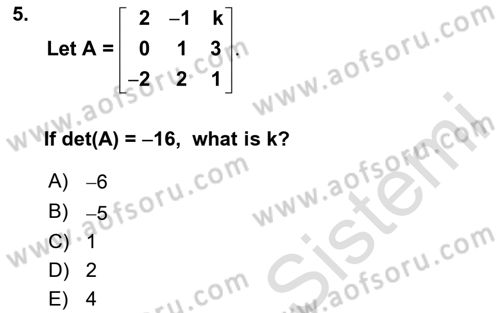 Mathematics 2 Dersi 2024 - 2025 Yılı (Final) Dönem Sonu Sınav Soruları 5. Soru
