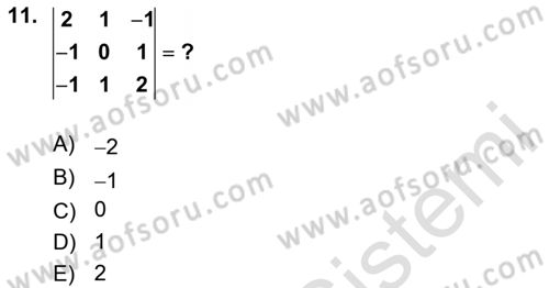 Mathematics 2 Dersi 2024 - 2025 Yılı Yaz Okulu Sınav Soruları 11. Soru
