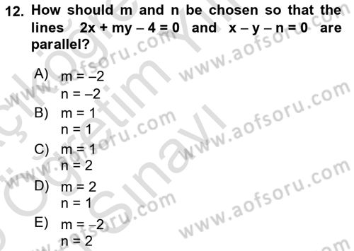 Mathematics 2 Dersi 2024 - 2025 Yılı Yaz Okulu Sınav Soruları 12. Soru