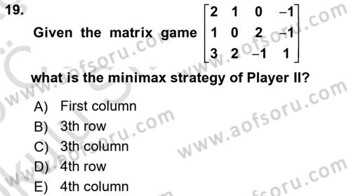 Mathematics 2 Dersi 2024 - 2025 Yılı Yaz Okulu Sınav Soruları 19. Soru
