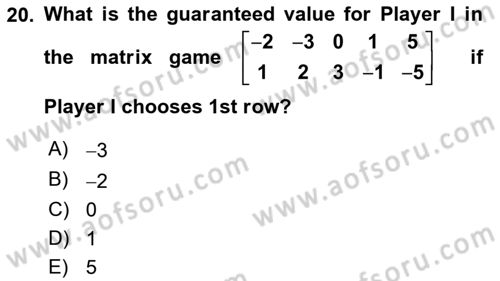 Mathematics 2 Dersi 2024 - 2025 Yılı Yaz Okulu Sınav Soruları 20. Soru