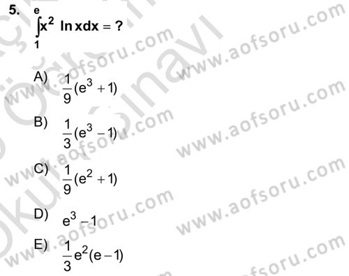 Mathematics 2 Dersi 2024 - 2025 Yılı Yaz Okulu Sınav Soruları 5. Soru