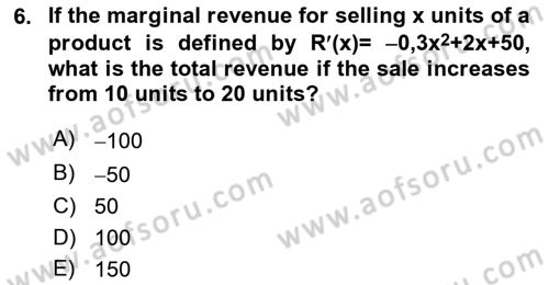 Mathematics 2 Dersi 2024 - 2025 Yılı Yaz Okulu Sınav Soruları 6. Soru