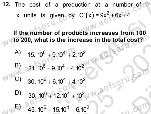 Mathematics 2 Dersi 2025 - 2026 Yılı (Vize) Ara Sınav Soruları 12. Soru