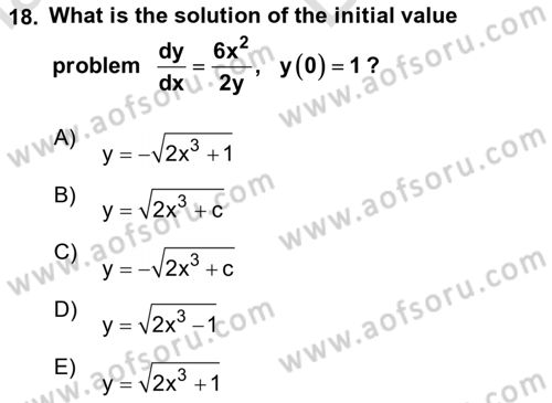 Mathematics 2 Dersi 2025 - 2026 Yılı (Vize) Ara Sınav Soruları 18. Soru
