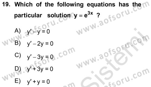 Mathematics 2 Dersi 2025 - 2026 Yılı (Vize) Ara Sınav Soruları 19. Soru