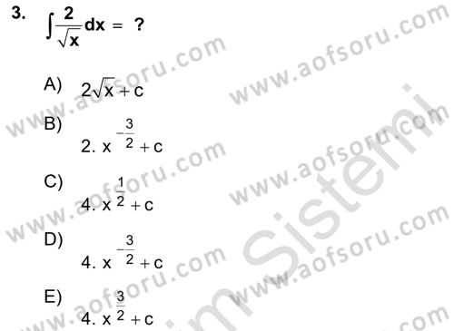Mathematics 2 Dersi 2025 - 2026 Yılı (Vize) Ara Sınav Soruları 3. Soru