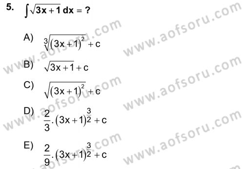 Mathematics 2 Dersi 2025 - 2026 Yılı (Vize) Ara Sınav Soruları 5. Soru