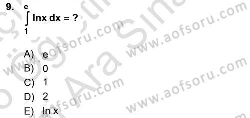 Mathematics 2 Dersi 2025 - 2026 Yılı (Vize) Ara Sınav Soruları 9. Soru