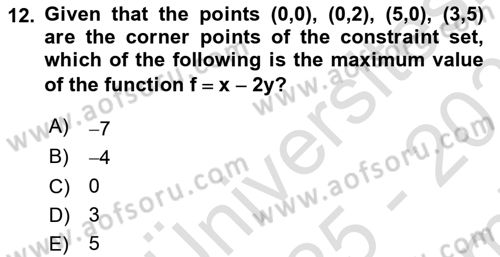 Mathematics 2 Dersi 2025 - 2026 Yılı (Final) Dönem Sonu Sınav Soruları 12. Soru