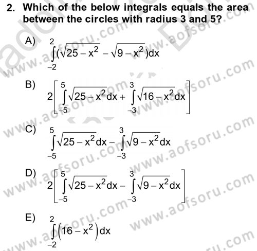 Mathematics 2 Dersi 2025 - 2026 Yılı (Final) Dönem Sonu Sınav Soruları 2. Soru