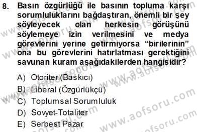 Haberciliğin Temel Kavramları Dersi 2013 - 2014 Yılı (Vize) Ara Sınav Soruları 8. Soru