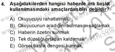 Haberciliğin Temel Kavramları Dersi Ara Sınavı Deneme Sınav Soruları 4. Soru