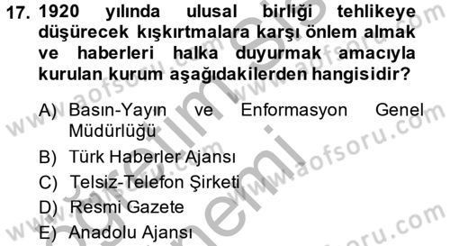 Haberciliğin Temel Kavramları Dersi 2014 - 2015 Yılı (Final) Dönem Sonu Sınav Soruları 17. Soru