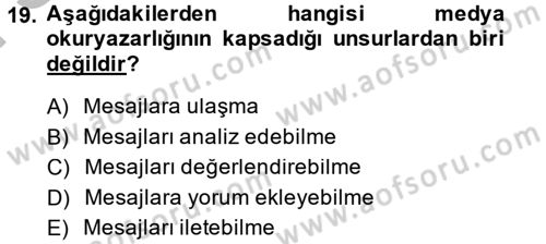 Haberciliğin Temel Kavramları Dersi 2014 - 2015 Yılı (Final) Dönem Sonu Sınav Soruları 19. Soru