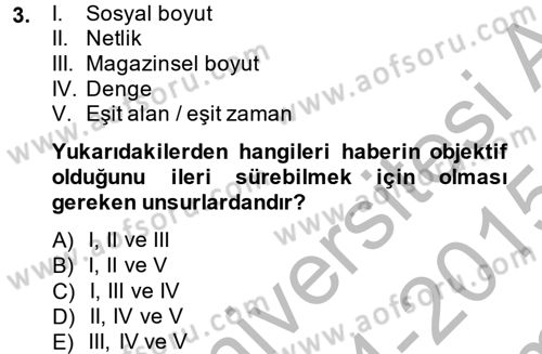 Haberciliğin Temel Kavramları Dersi 2014 - 2015 Yılı (Final) Dönem Sonu Sınav Soruları 3. Soru
