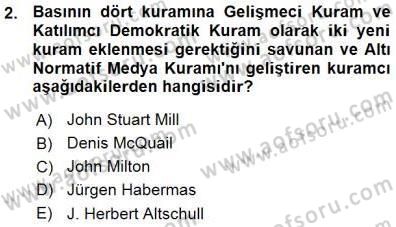 Haberciliğin Temel Kavramları Dersi Ara Sınavı Deneme Sınav Soruları 2. Soru