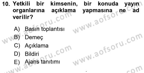 Haberciliğin Temel Kavramları Dersi 2015 - 2016 Yılı (Final) Dönem Sonu Sınav Soruları 10. Soru