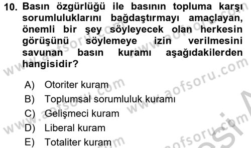 Haberciliğin Temel Kavramları Dersi 2016 - 2017 Yılı 3 Ders Sınav Soruları 10. Soru