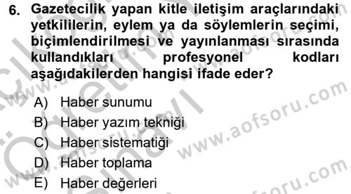 Haberciliğin Temel Kavramları Dersi 2016 - 2017 Yılı 3 Ders Sınav Soruları 6. Soru