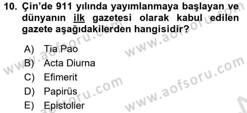 Haberciliğin Temel Kavramları Dersi Ara Sınavı Deneme Sınav Soruları 10. Soru