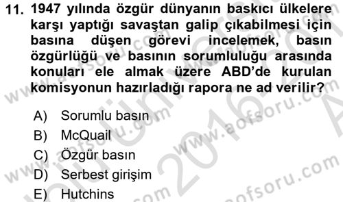 Haberciliğin Temel Kavramları Dersi Ara Sınavı Deneme Sınav Soruları 11. Soru