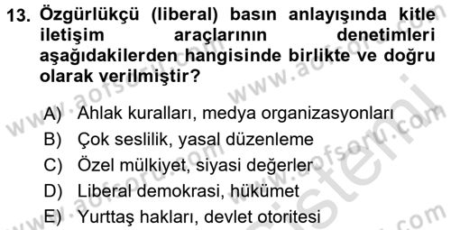 Haberciliğin Temel Kavramları Dersi Ara Sınavı Deneme Sınav Soruları 13. Soru