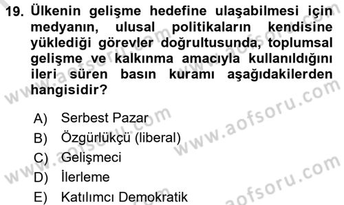 Haberciliğin Temel Kavramları Dersi Ara Sınavı Deneme Sınav Soruları 19. Soru